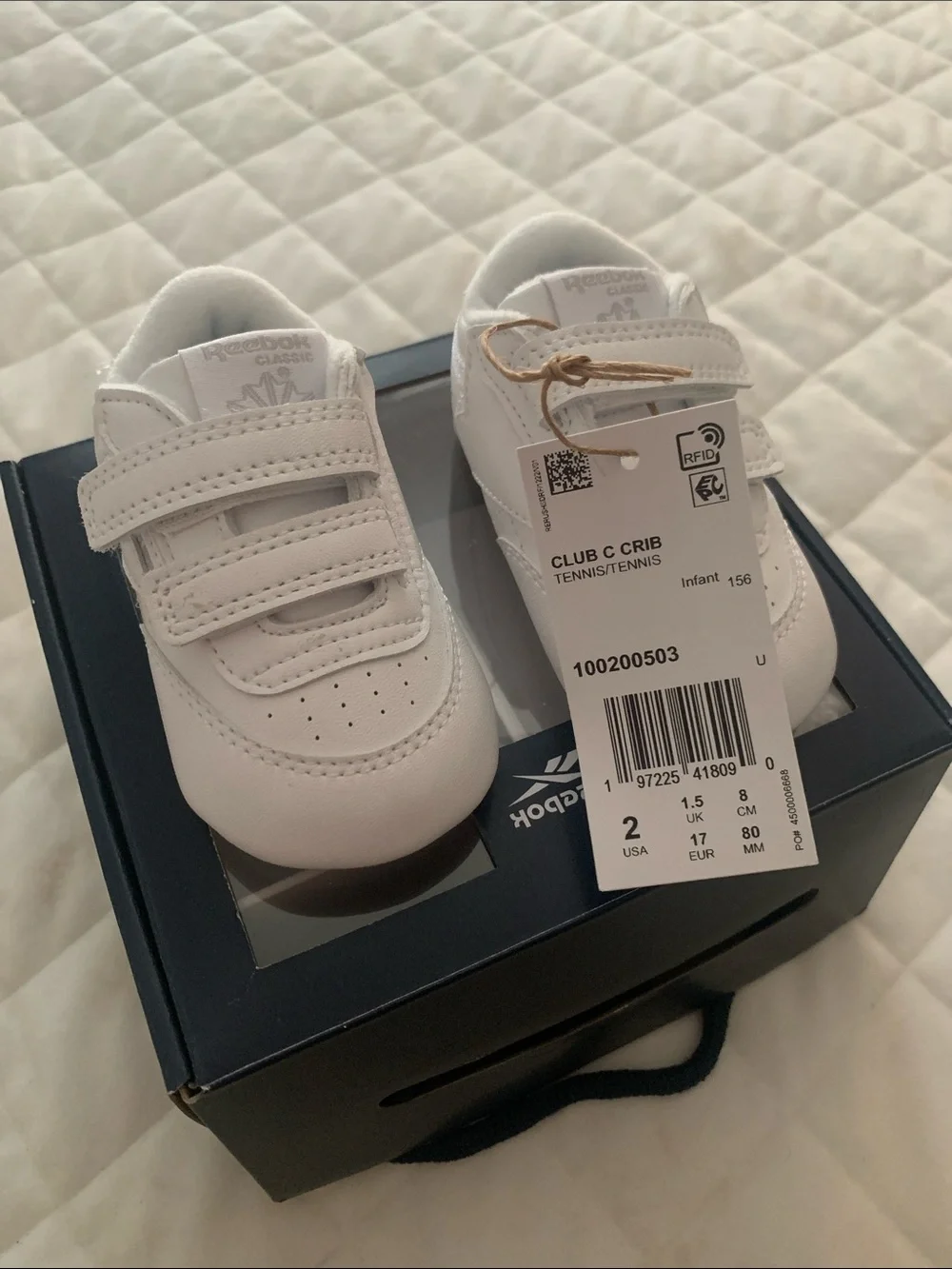 Reebok Infant Club C Crib White Velcro Sneakers